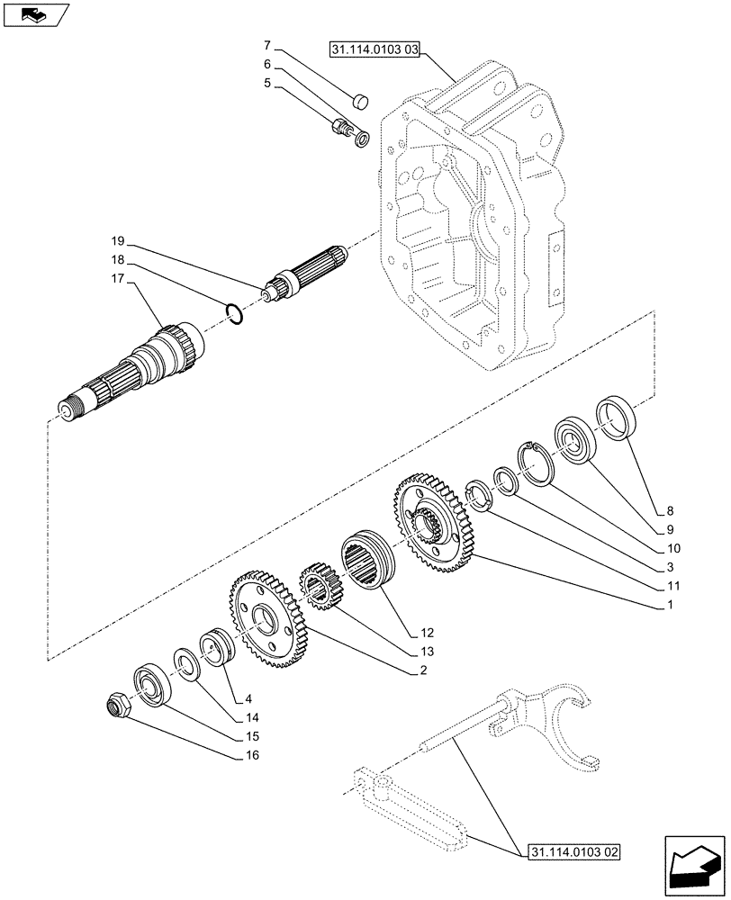 Схема запчастей Case IH PUMA 230 - (31.114.0103[01]) - 1000/540E INTERCHANGEABLE REAR PTO SHAFTS - SHAFT AND GEARS (VAR.743335) (31) - IMPLEMENT POWER TAKE OFF