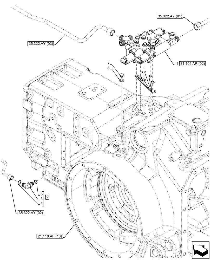 Схема запчастей Case IH PUMA 220 - (31.104.AR[05]) - VAR - 337426, 337429, 337431 - PTO, CONTROL VALVE (31) - IMPLEMENT POWER TAKE OFF