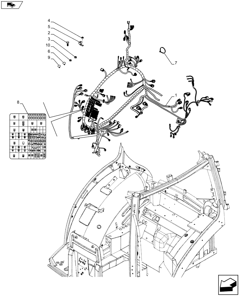 Схема запчастей Case IH PUMA 170 - (55.100.1703) - 1000/540E INTERCHANGEABLE SHAFTS - CAB HARNESS AND DECAL (VAR.743335) (55) - ELECTRICAL SYSTEMS