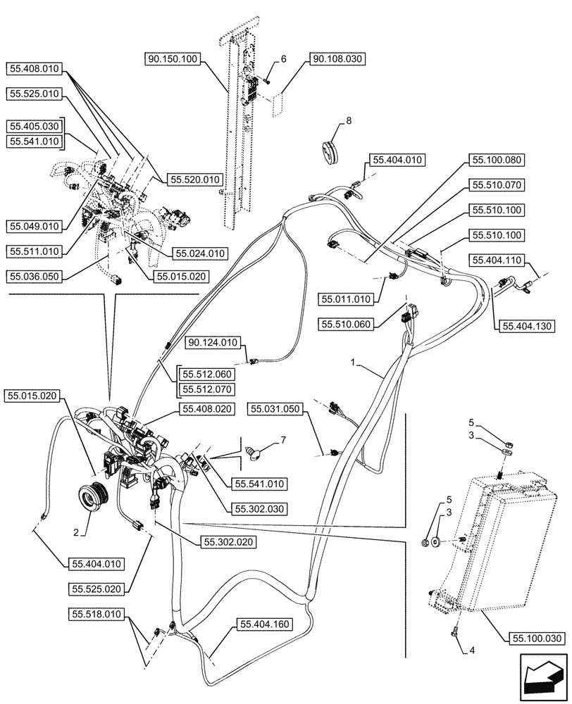 Схема запчастей Case IH FARMALL 80N - (55.510.040) - VAR - 341387 - MAIN HARNESS, 2WD, CAB (55) - ELECTRICAL SYSTEMS
