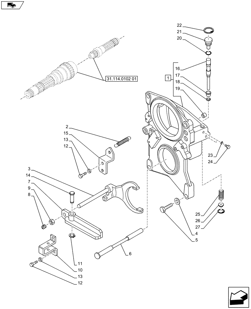 Схема запчастей Case IH PUMA 170 - (31.114.0102[02]) - 1000/540 INTERCHANGEABLE REAR PTO SHAFTS - SUPPORT AND ENGAGEMENT (VAR.720809) (31) - IMPLEMENT POWER TAKE OFF