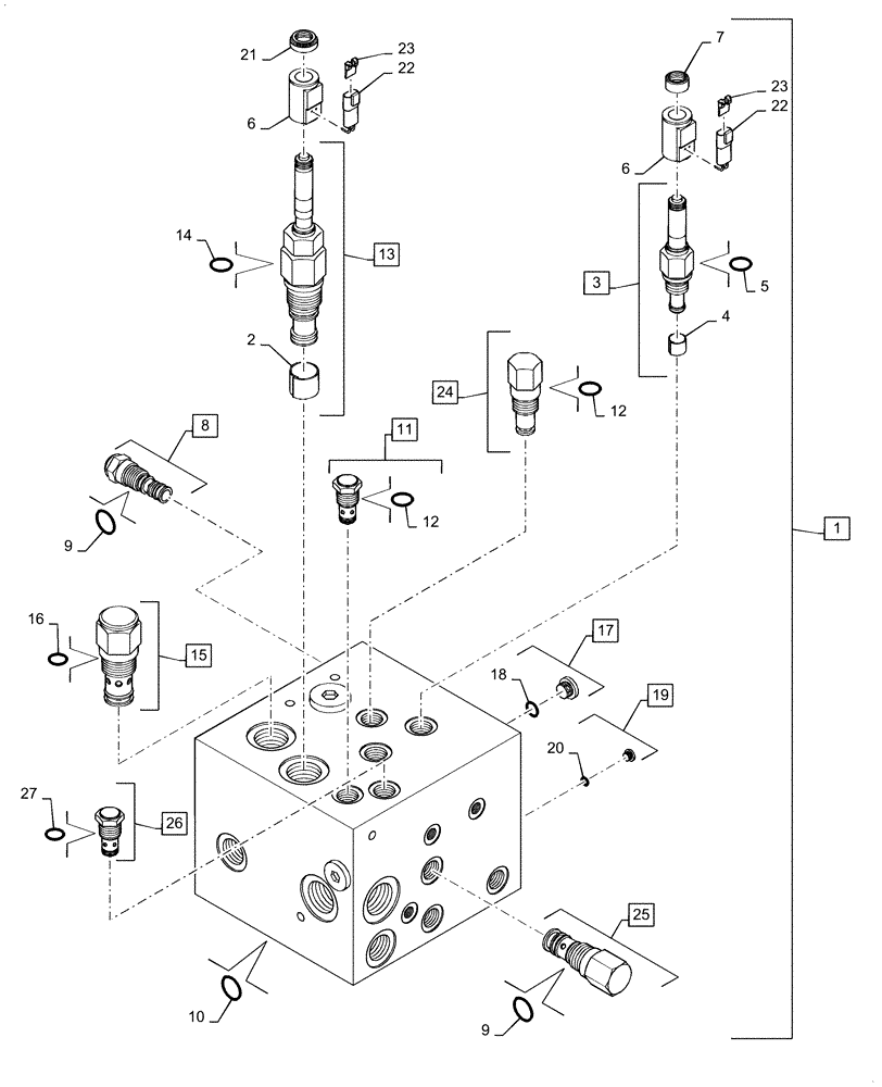 Схема запчастей Case IH 1255 - (35.105.AA[05]) - MULTI VALVE BREAKDOWN (35) - HYDRAULIC SYSTEMS