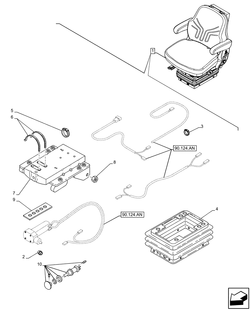 Схема запчастей Case IH FARMALL 110A - (90.124.AK[01]) - VAR - 336923 - DRIVER SEAT (W/ ARMREST, 15° SWIVEL), VALVE, BELLOWS, CAB (90) - PLATFORM, CAB, BODYWORK AND DECALS