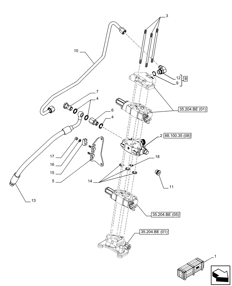 Схема запчастей Case IH FARMALL 100C - (88.100.35[07]) - DIA KIT, 2ND REMOTE CONTROL VALVE (88) - ACCESSORIES