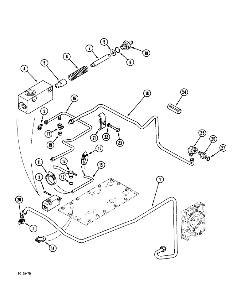 Схема запчастей Case IH 3220 - (8-018) - REGULATOR VALVE AND CONNECTIONS-CREEP, WITH CAB (08) - HYDRAULICS