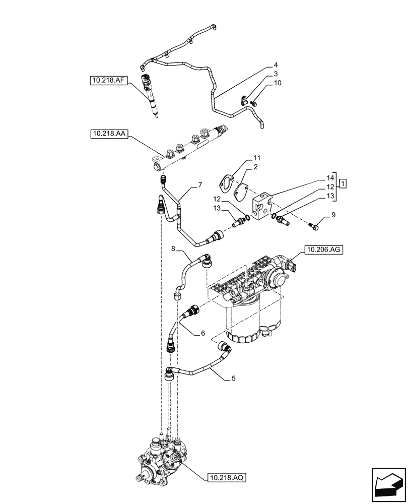 Схема запчастей Case IH F5GFL413A B013 - (10.218.AI) - FUEL LINES - FUEL INJECTION PUMP (10) - ENGINE