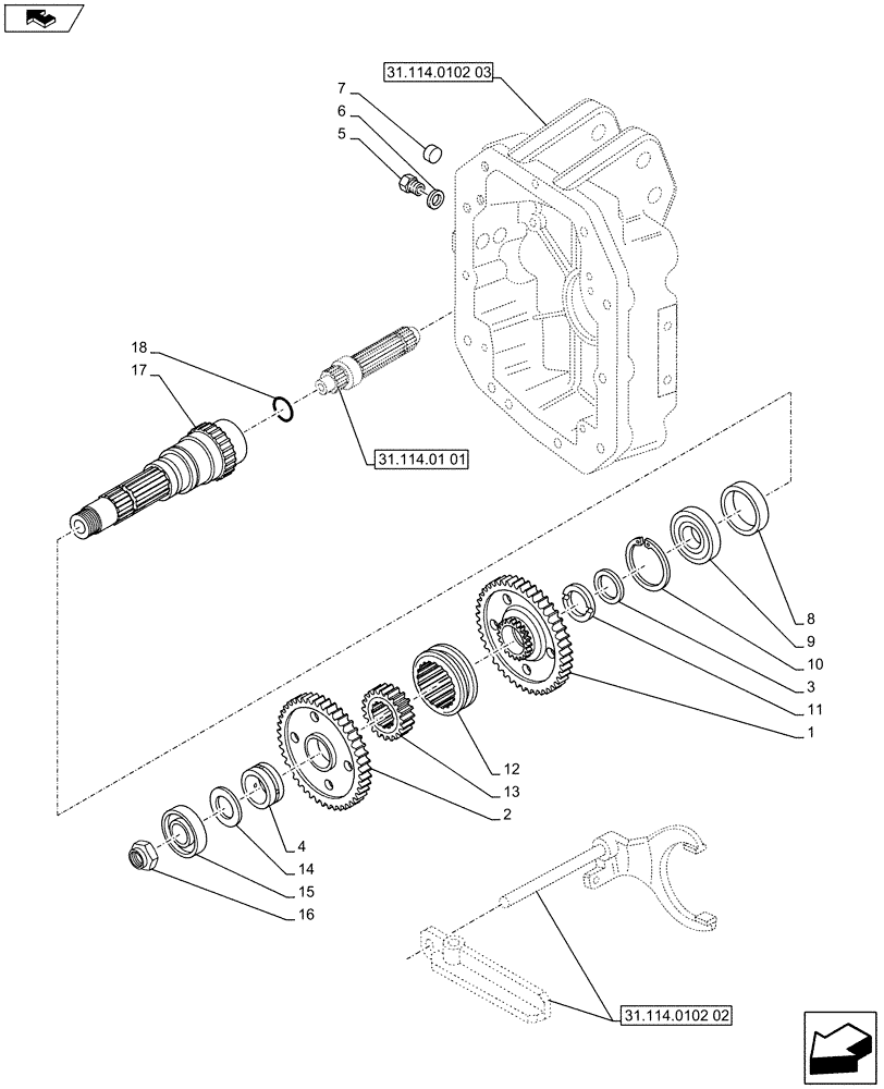 Схема запчастей Case IH PUMA 200 - (31.114.0103[01]) - PTO 540E/1000 RPM WITH INTERCHANGEABLE SHAFTS - SHAFT AND GEARS (VAR.743335) (31) - IMPLEMENT POWER TAKE OFF