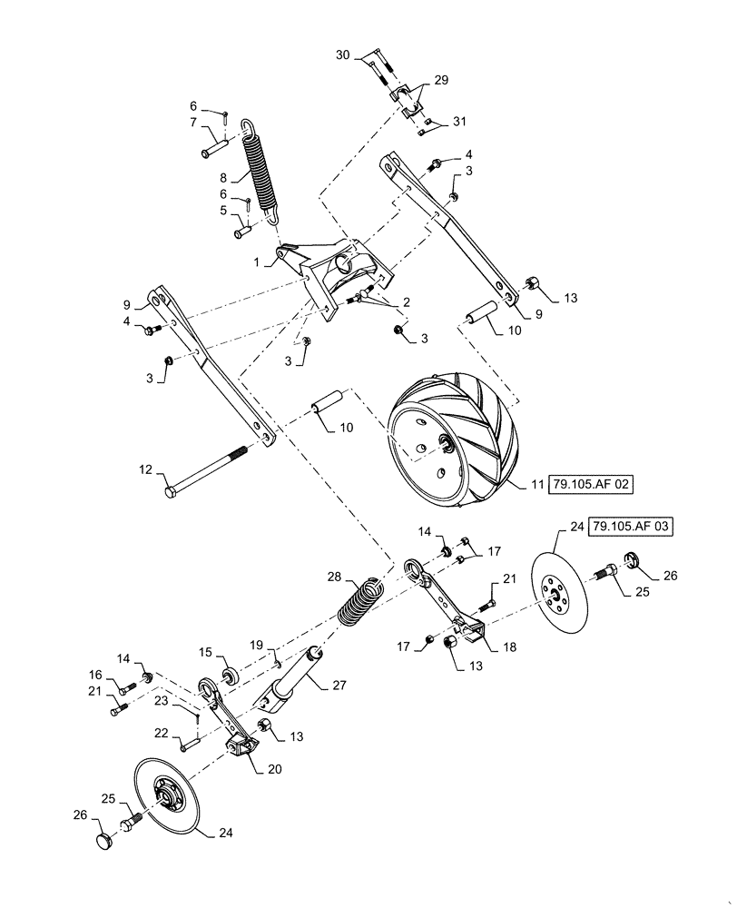 Схема запчастей Case IH 1255 - (79.105.AF[01]) - ROW UNIT CLOSING WITH PRESS WHEEL (79) - PLANTING