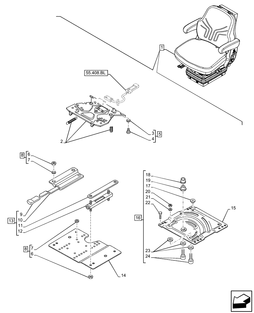 Схема запчастей Case IH FARMALL 140A - (90.124.AM[02]) - VAR - 336923 - DRIVER SEAT (W/ ARMREST, 15° SWIVEL), FRAME, CAB (90) - PLATFORM, CAB, BODYWORK AND DECALS