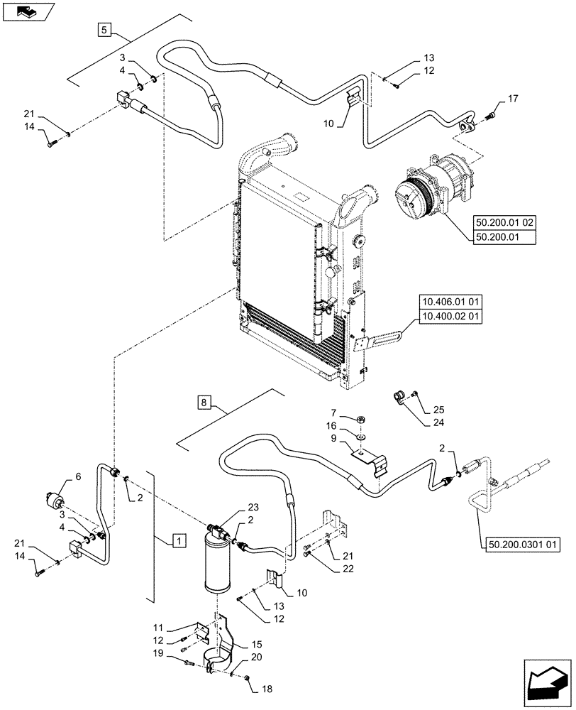 Схема запчастей Case IH PUMA 160 - (50.200.0201[01A]) - AIR CONDITIONING SYSTEM PIPES - D7161 - C7381 (50) - CAB CLIMATE CONTROL