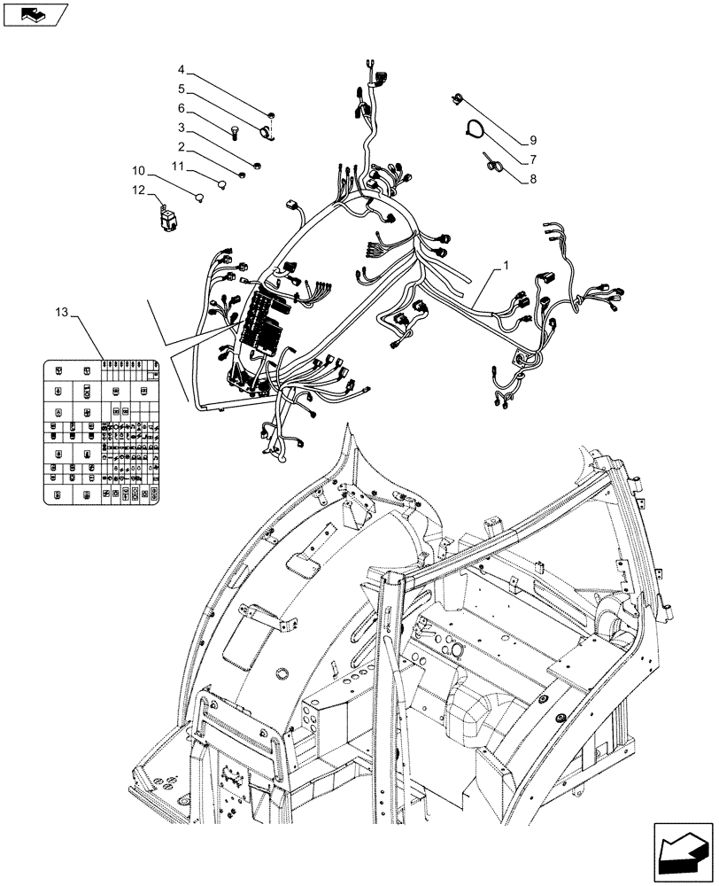 Схема запчастей Case IH PUMA 230 - (55.100.1702) - 1000/540 INTERCHANGEABLE SHAFTS - CAB HARNESS AND DECAL (VAR.720809) (55) - ELECTRICAL SYSTEMS