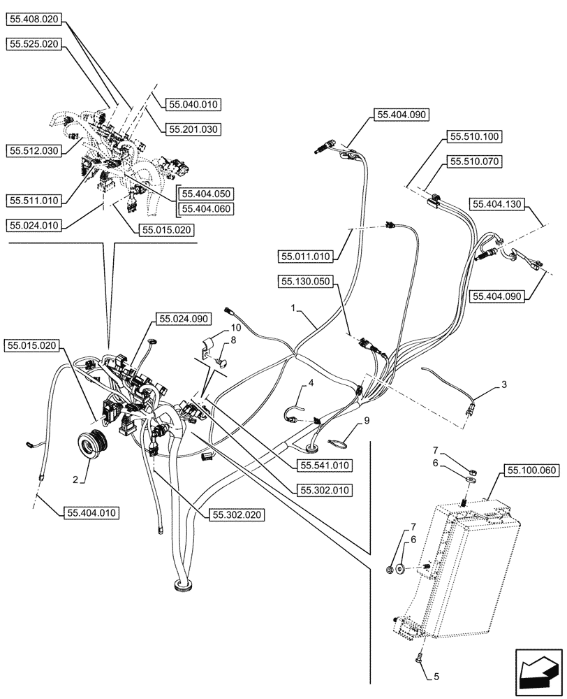 Схема запчастей Case IH FARMALL 110N - (55.510.070) - VAR - 341387 - MAIN HARNESS, 2WD, W/O CAB (55) - ELECTRICAL SYSTEMS