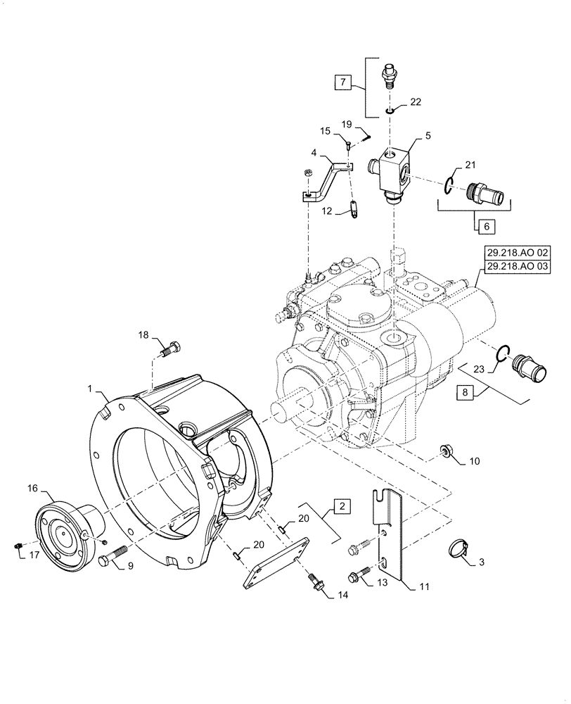 Схема запчастей Case IH 6088 - (29.218.AO[01]) - HYDROSTATIC PUMP MOUNTING, (125 CC/REV) (29) - HYDROSTATIC DRIVE