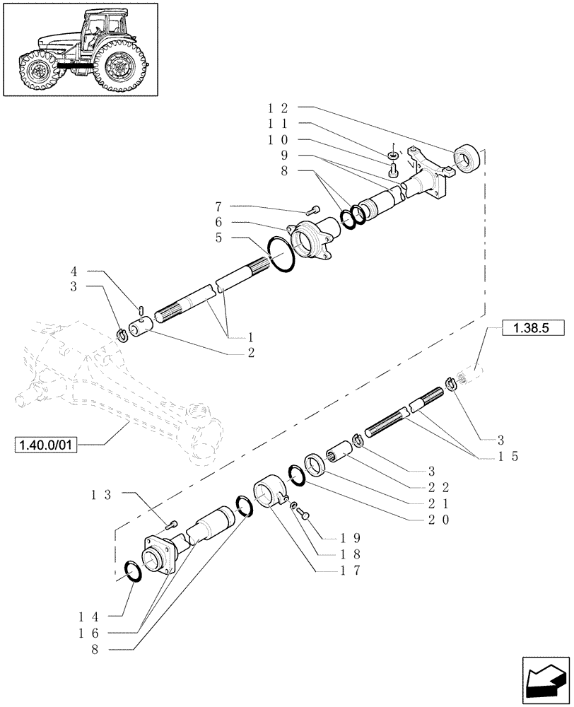 Схема запчастей Case IH JX1100U - (1.38.5/01) - (VAR.449) PADDY FIELD VERSION - 4WD - FRONT DRIVE SHAFT (04) - FRONT AXLE & STEERING