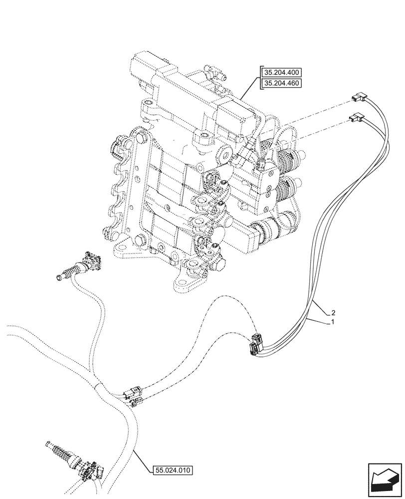 Схема запчастей Case IH FARMALL 90V - (55.035.040) - VAR - 759024 - 3 REMOTE CONTROL VALVES, W/ DIVERTER, HARNESS (55) - ELECTRICAL SYSTEMS