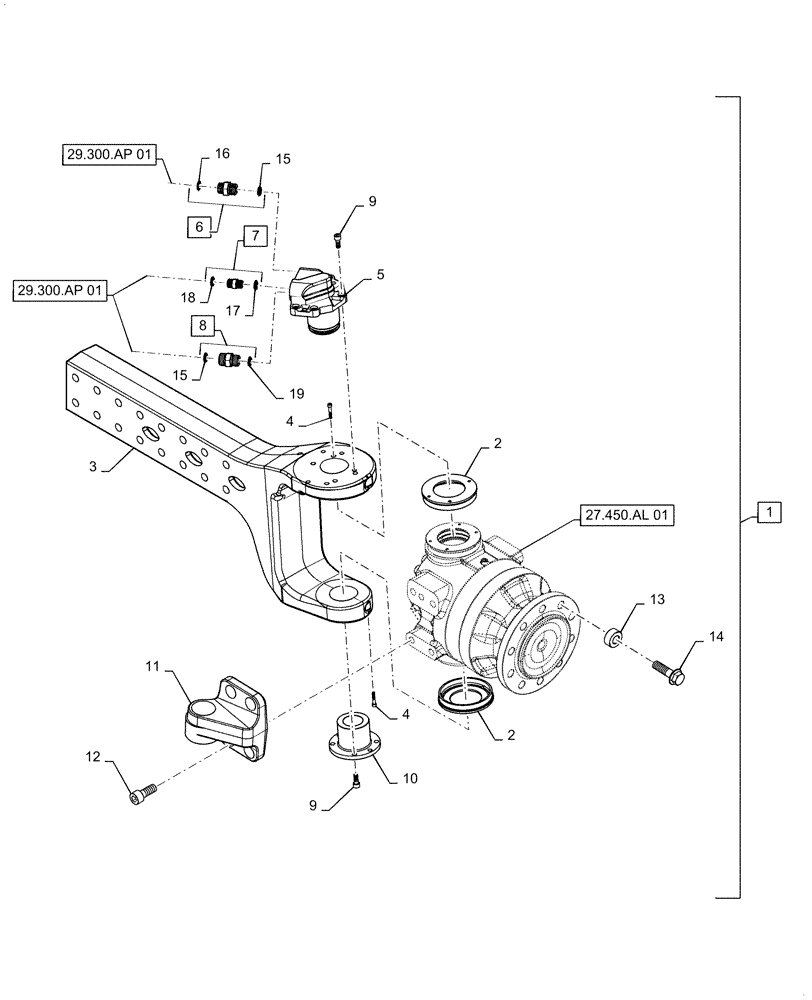 Схема запчастей Case IH 6088 - (27.450.AJ[01]) - VAR - 722475 - REAR AXLE EXTENSION, PGA, LH (27) - REAR AXLE SYSTEM