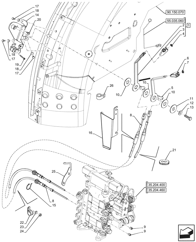 Схема запчастей Case IH FARMALL 90N - (35.204.530) - VAR - 759024 - REMOTE CONTROL VALVE, W/ DIVERTER, LEVER, CAB (35) - HYDRAULIC SYSTEMS