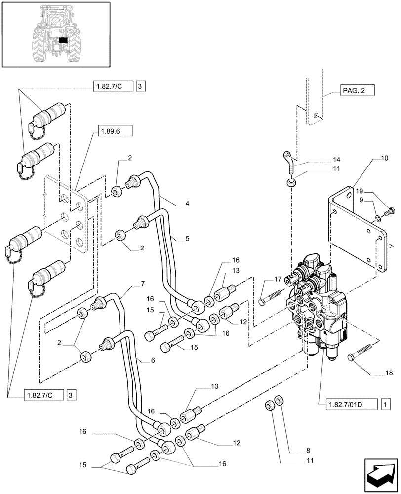 Схема запчастей Case IH JX70 - (1.82.7/01[04A]) - (VAR.413/1) 2 CONTROL VALVES - BEGIN HFJ080117 (07) - HYDRAULIC SYSTEM