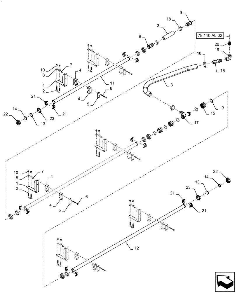 Схема запчастей Case IH PATRIOT 4440 - (78.110.AE[07]) - SPRAYBAR, 90, 5 SECTION, 20"/30" SPACING, LH MIDDLE, BSN YGT042519 (78) - SPRAYING