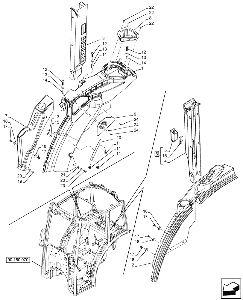 Схема запчастей Case IH FARMALL 90N - (90.160.190) - VAR - 744833, 759022, 759023, 759024 - TRIM PANEL, PILLAR, CAB (90) - PLATFORM, CAB, BODYWORK AND DECALS