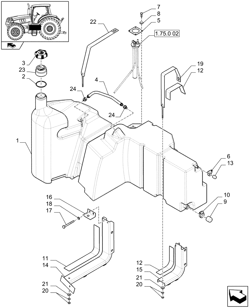 Схема запчастей Case IH MAXXUM 115 - (1.14.0/01[01A]) - FUEL TANK AND RELATED PARTS - D7389 (02) - ENGINE EQUIPMENT