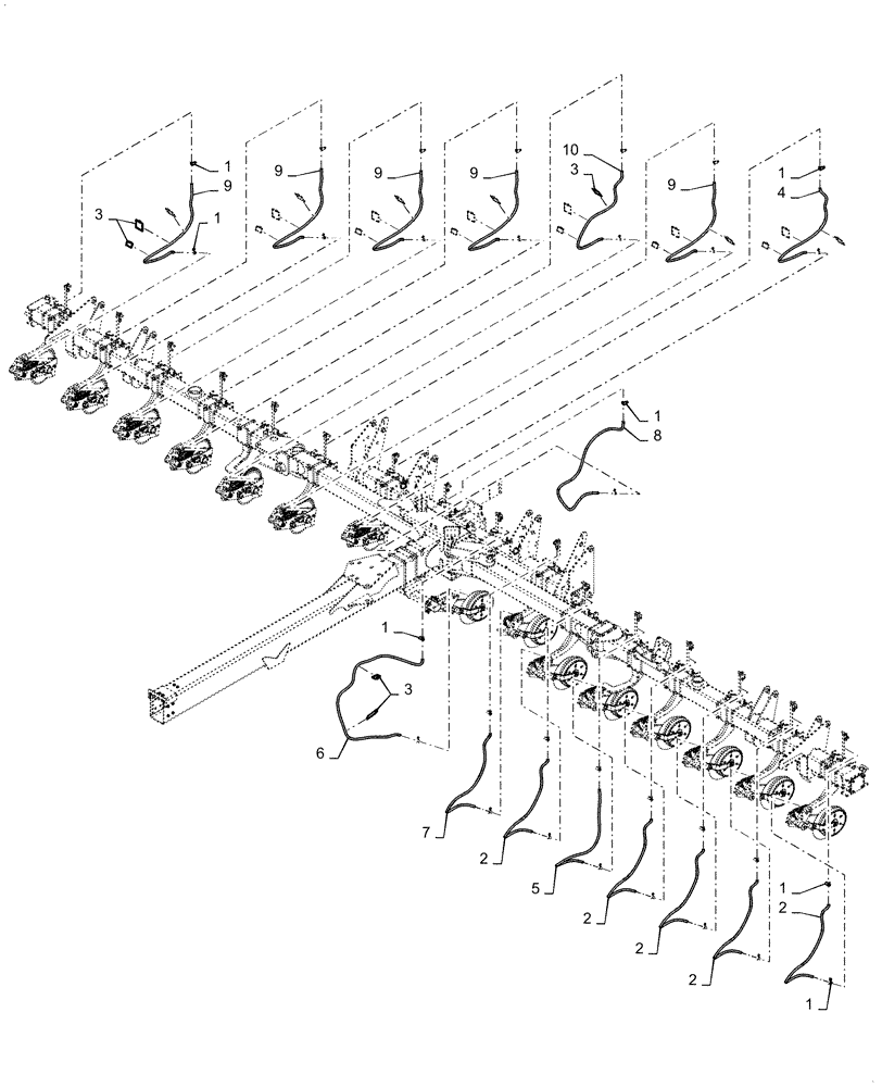 Схема запчастей Case IH 1255 - (63.100.AE[02]) - FERTILIZER COULTER DISTRIBUTION HOSES FOR 16 ROW (63) - CHEMICAL APPLICATORS