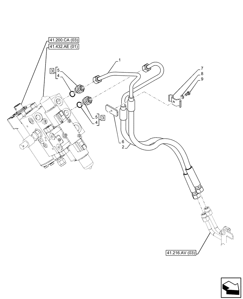 Схема запчастей Case IH PUMA 165 - (41.216.AV[12A]) - VAR - 758268, 758269, 758272, 758273 - STEERING CYLINDER HYD. LINE, AUTOGUIDANCE SYSTEM, POWERSHIFT - BEGIN YR 17-APR-2014 (41) - STEERING