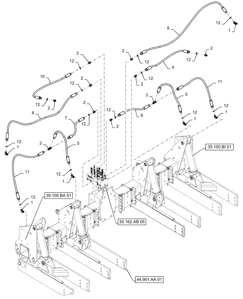 Схема запчастей Case IH 1255 - (35.948.AD[03]) - HYDRAULICS CENTER SECTION FOR 12 ROW 30" SPACING (35) - HYDRAULIC SYSTEMS