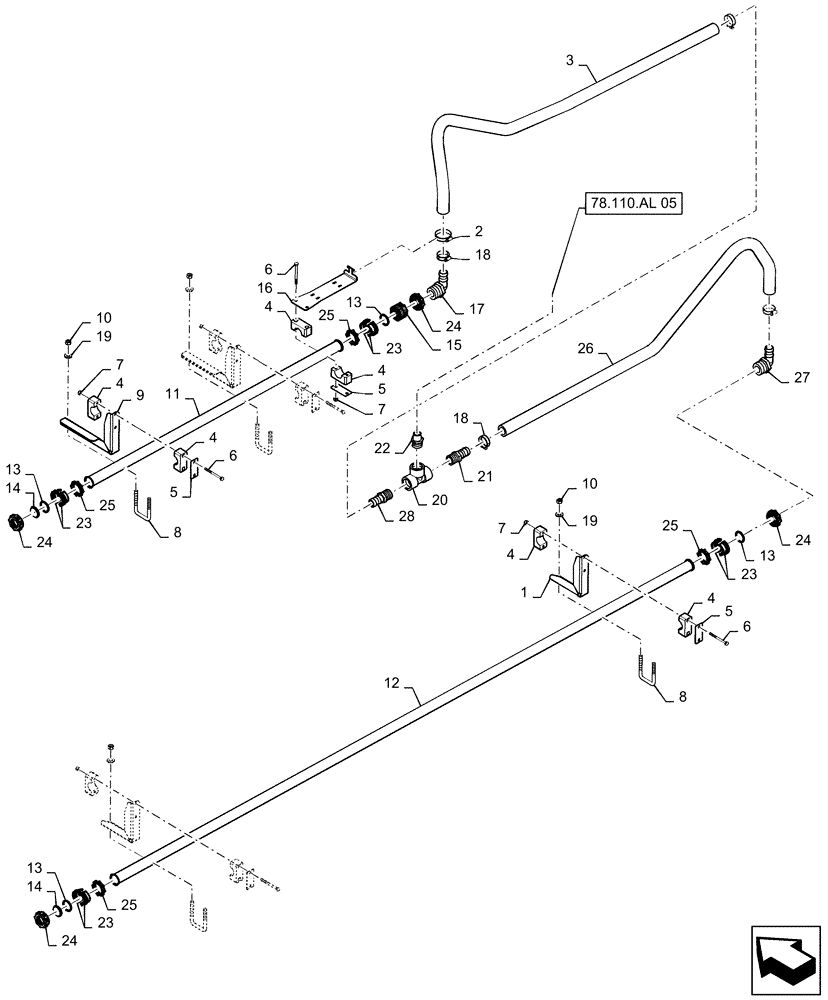 Схема запчастей Case IH PATRIOT 4440 - (78.110.AE[06]) - SPRAYBAR, 90, 5 SECTION, 20"/30" SPACING, LH OUTER AND BREAKAWAY, BSN YGT042519 (78) - SPRAYING