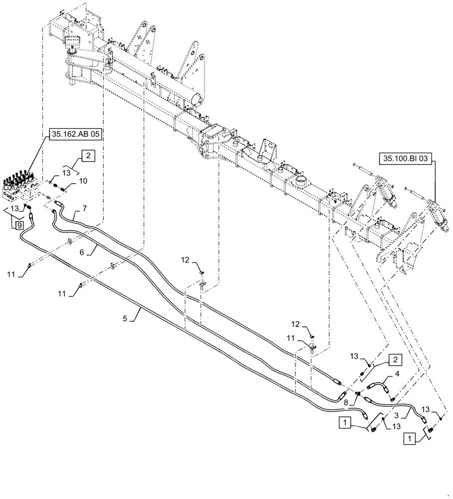 Схема запчастей Case IH 1255 - (35.948.AD[02]) - HYDRAULIC LINES LEFT WING FOR 16 ROW 30" SPACING (35) - HYDRAULIC SYSTEMS