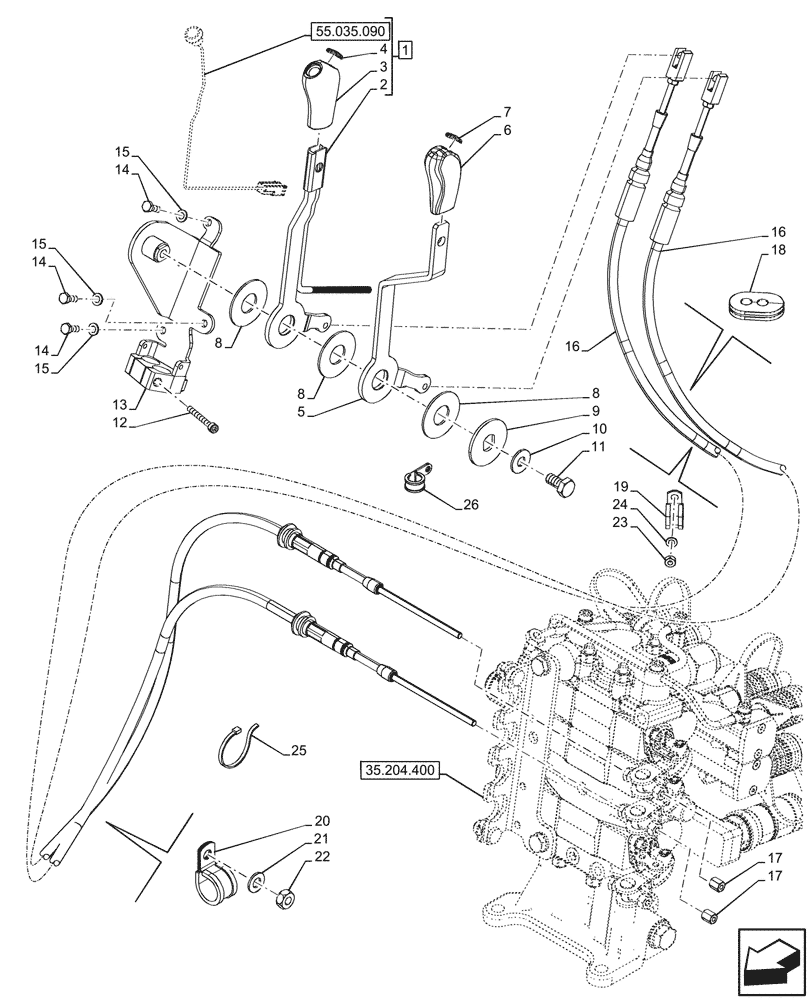 Схема запчастей Case IH FARMALL 110N - (35.204.560) - VAR - 759024 - REMOTE CONTROL VALVE, W/ DIVERTER, LEVER, W/O CAB (35) - HYDRAULIC SYSTEMS