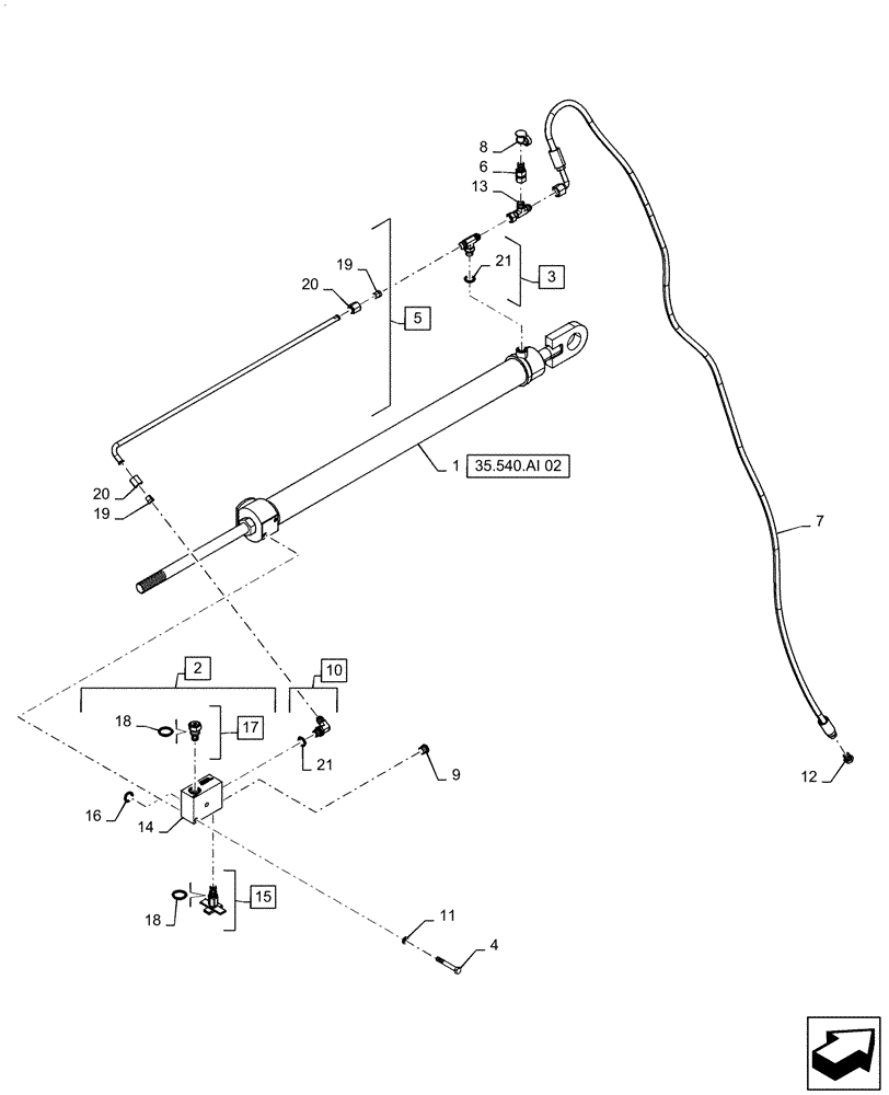 Схема запчастей Case IH RB455 - (35.540.AI[05]) - VAR - 726813, 727097 - BALE DENSITY HYDRAULICS, SINGLE HYDRAUIC CYLINDER ,YGN193203 AND AFTER (35) - HYDRAULIC SYSTEMS