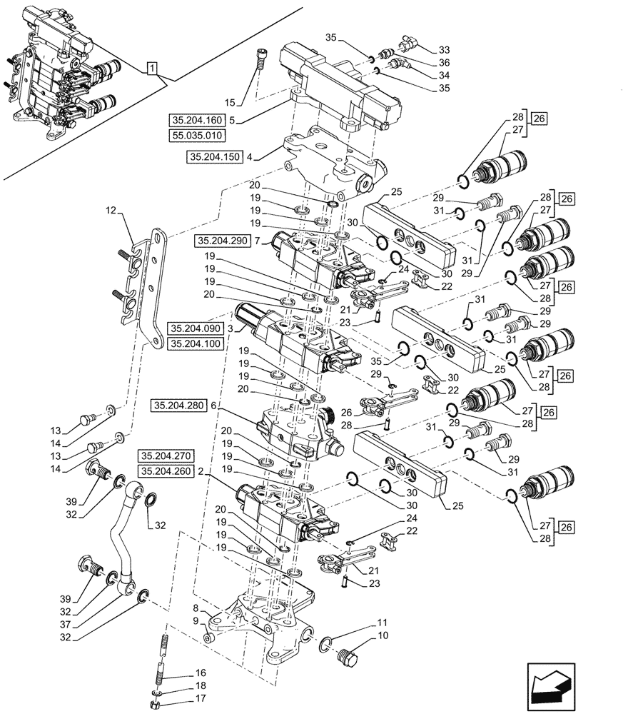 Схема запчастей Case IH FARMALL 100N - (35.204.310) - VAR - 759023 - 3 REMOTE CONTROL VALVES, COMPONENTS (EDC), CAB (35) - HYDRAULIC SYSTEMS