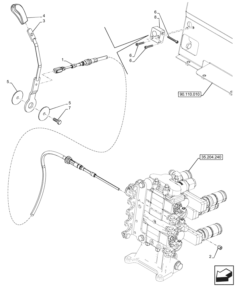 Схема запчастей Case IH FARMALL 110V - (35.204.370) - VAR - 759023 - REMOTE CONTROL VALVE, LEVER, W/O CAB (35) - HYDRAULIC SYSTEMS