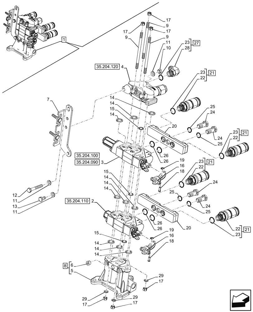 Схема запчастей Case IH FARMALL 110V - (35.204.080) - VAR - 759022 - 2 REMOTE CONTROL VALVES, COMPONENTS (MDC) (35) - HYDRAULIC SYSTEMS