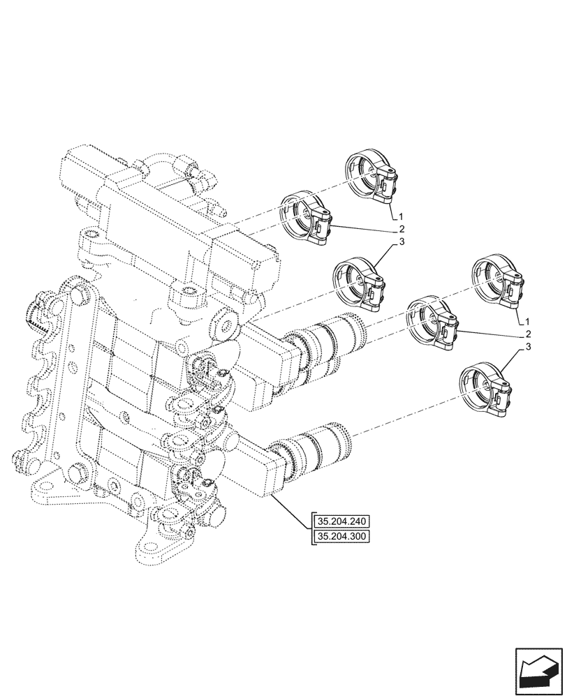 Схема запчастей Case IH FARMALL 110N - (35.204.320) - VAR - 341794, 759023 - 3 REMOTE VALVES, COVERS (35) - HYDRAULIC SYSTEMS