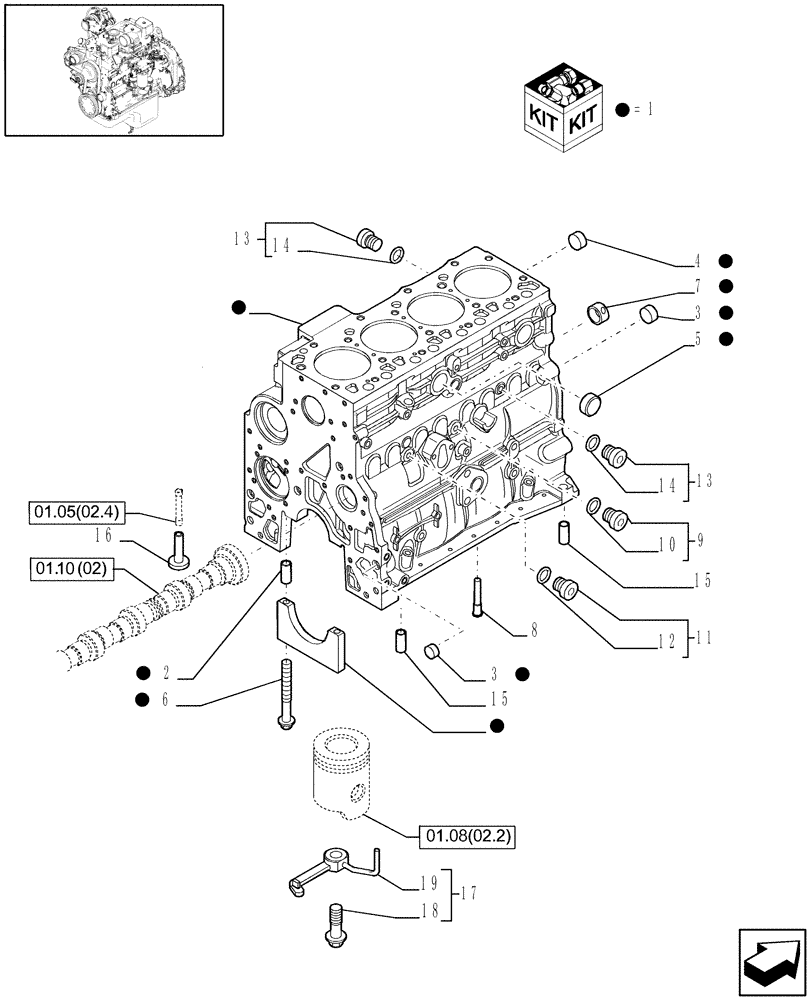 Схема запчастей Case IH WDX1202S - (01.02[02.1]) - CRANKCASE (01) - ENGINE