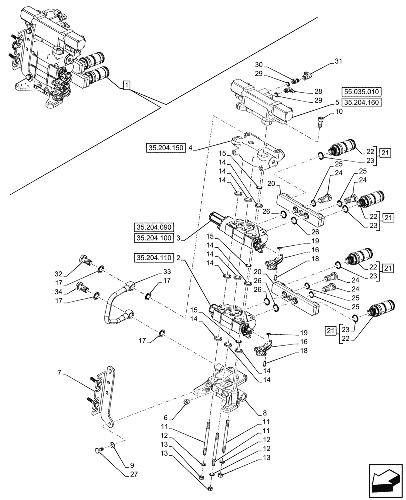 Схема запчастей Case IH FARMALL 110N - (35.204.140) - VAR - 759022 - 2 REMOTE CONTROL VALVES, COMPONENTS (EDC), CAB (35) - HYDRAULIC SYSTEMS