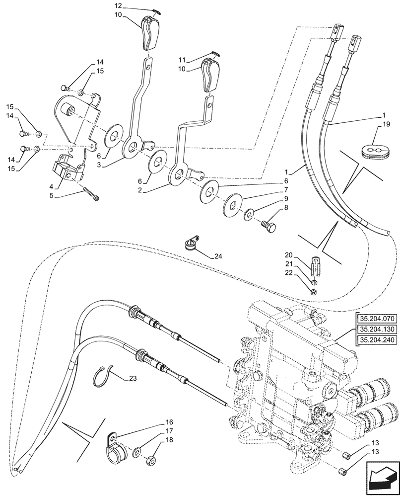 Схема запчастей Case IH FARMALL 100N - (35.204.220) - VAR - 341794, 759022, 759023 - REMOTE CONTROL VALVE, LEVER, W/O CAB (35) - HYDRAULIC SYSTEMS