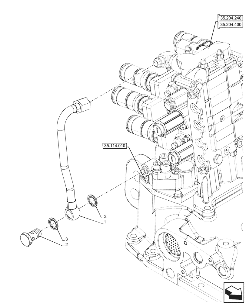 Схема запчастей Case IH FARMALL 100V - (35.204.350) - VAR - 759023, 759024 - 3 REMOTE VALVES, LINES (35) - HYDRAULIC SYSTEMS