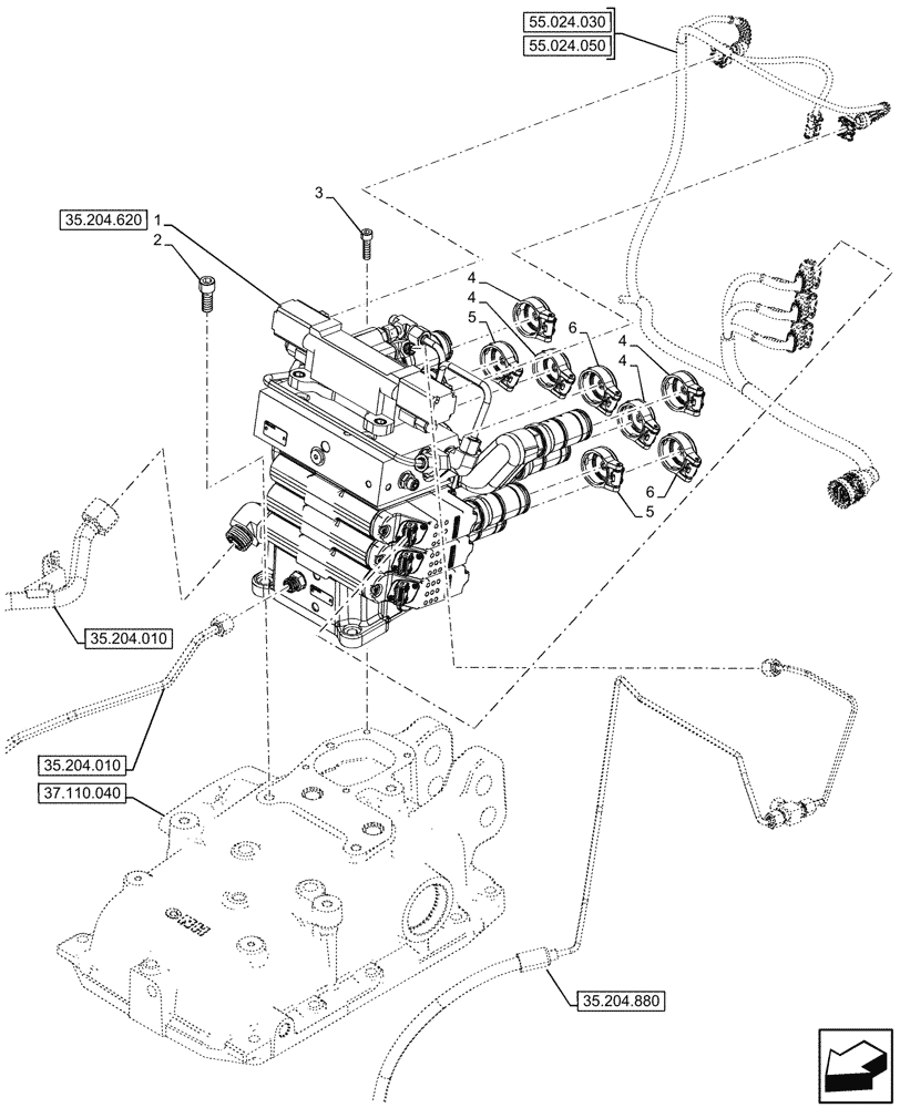 Схема запчастей Case IH FARMALL 80N - (35.204.610) - VAR - 759025 - 3 REMOTE CONTROL VALVES, ELECTROHYDRAULIC, MOUNTING, CAB (35) - HYDRAULIC SYSTEMS
