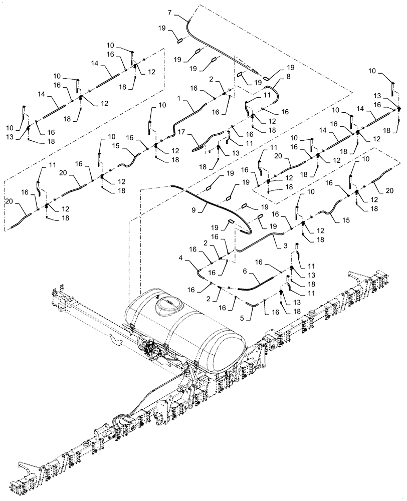 Схема запчастей Case IH 1255 - (63.100.AE[01]) - LIQUID FERTILIZER DISTRIBUTION FOR 16 ROW (63) - CHEMICAL APPLICATORS