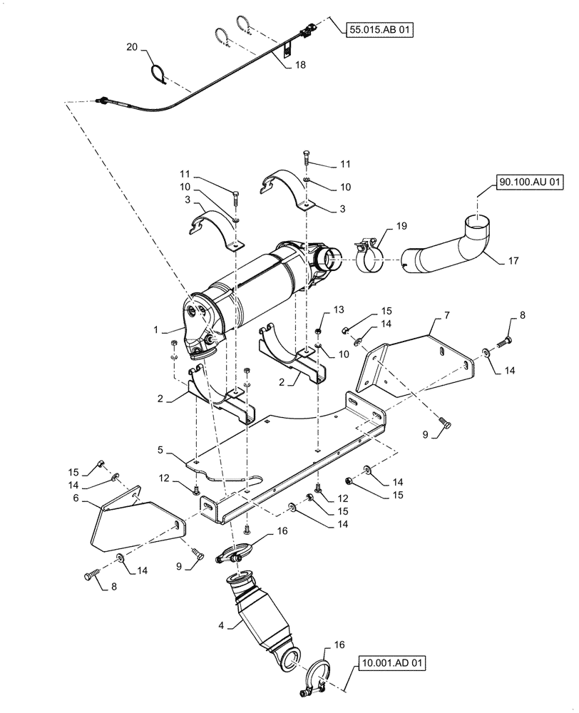 Схема запчастей Case IH 586H - (10.500.AO[02]) - MUFFLER, MOUNTING - W/ DOC ONLY (10) - ENGINE