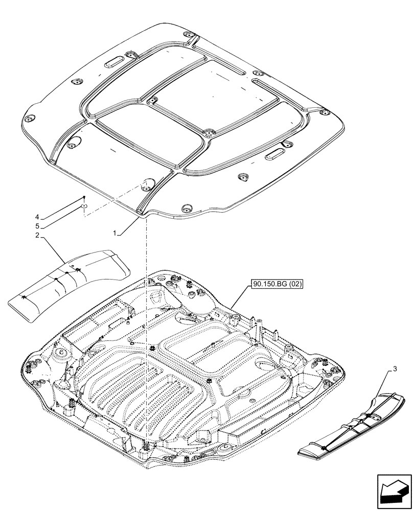 Схема запчастей Case IH MAXXUM 145 - (90.150.BG[01]) - VAR - 392209 - CAB ROOF, HIGH PROFILE ROOF, W/ HIGH VISIBILITY PANEL (90) - PLATFORM, CAB, BODYWORK AND DECALS