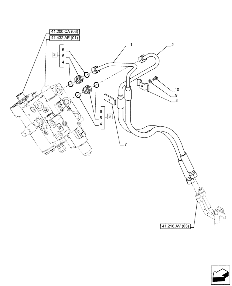 Схема запчастей Case IH PUMA 240 CVT - (41.216.AV[11A]) - VAR - 337468, 337469 - STEERING CYLINDER HYD. LINE, AUTOGUIDANCE SYSTEM, CVT (41) - STEERING