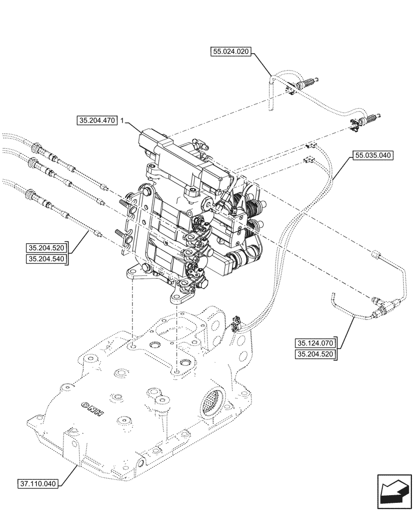 Схема запчастей Case IH FARMALL 90N - (35.204.460) - VAR - 759024 - 3 REMOTE CONTROL VALVES, W/ DIVERTER, MOUNTING (EDC), CAB (35) - HYDRAULIC SYSTEMS