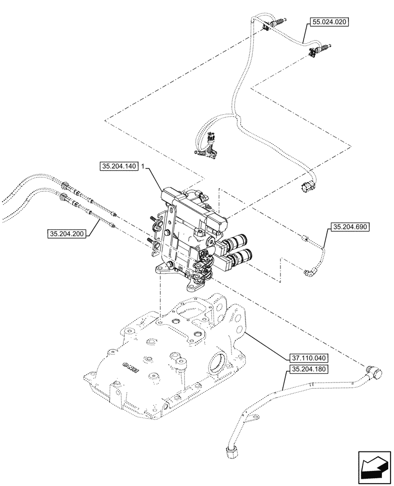 Схема запчастей Case IH FARMALL 80V - (35.204.130) - VAR - 759022 - 2 REMOTE CONTROL VALVES, MOUNTING (EDC), CAB (35) - HYDRAULIC SYSTEMS