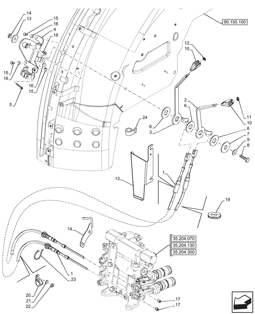 Схема запчастей Case IH FARMALL 90V - (35.204.210) - VAR - 759022, 759023 - REMOTE CONTROL VALVE, LEVER, CAB (35) - HYDRAULIC SYSTEMS