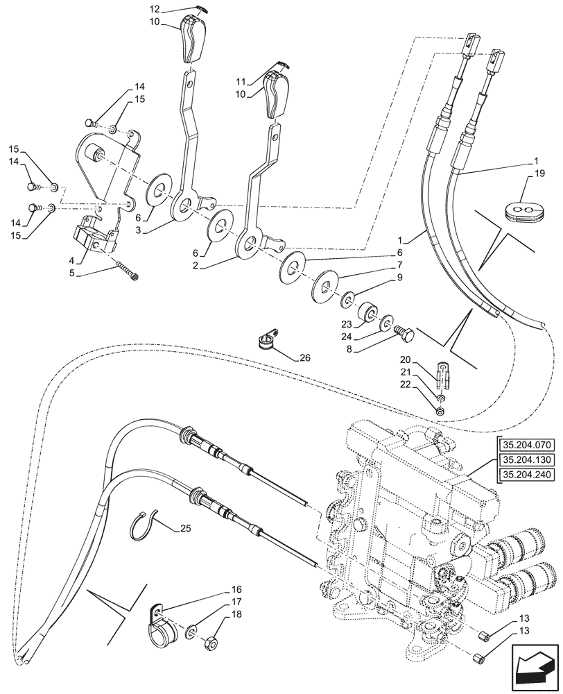 Схема запчастей Case IH FARMALL 100V - (35.204.230) - VAR - 341794, 759022, 759023 - REMOTE CONTROL VALVE, LEVER, W/O CAB (35) - HYDRAULIC SYSTEMS