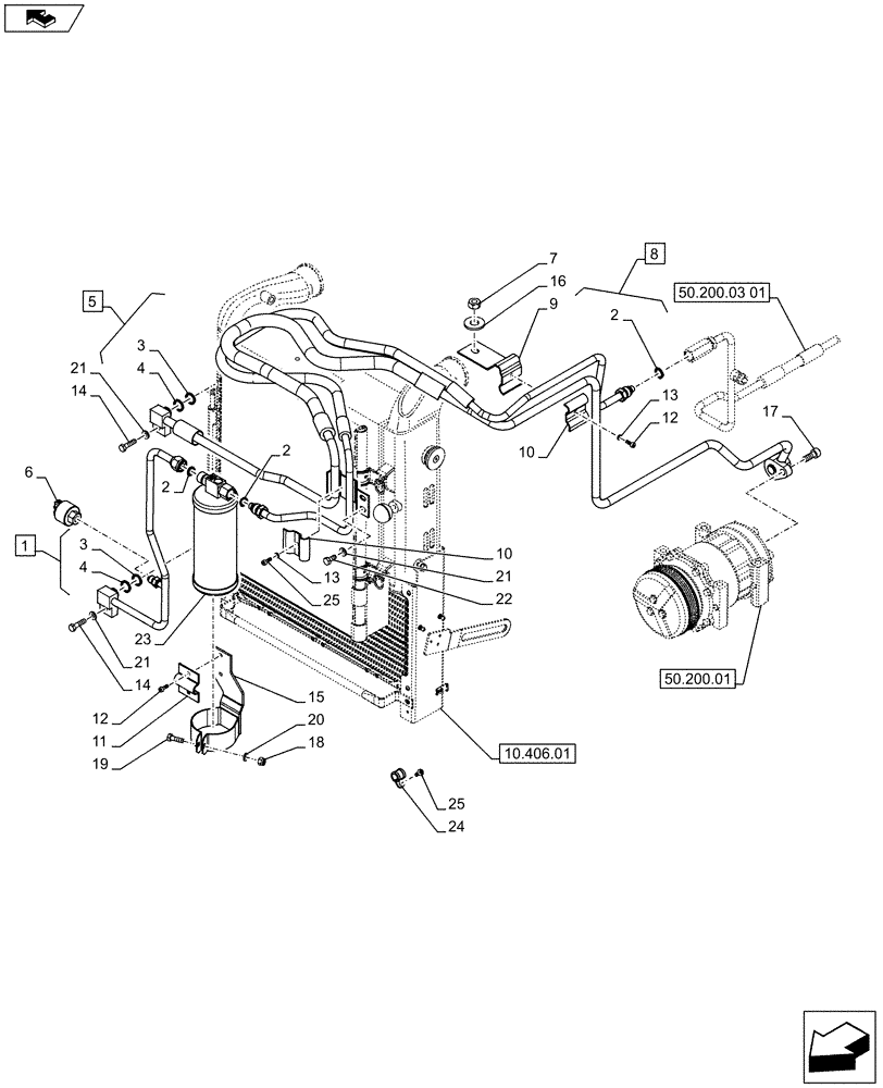 Схема запчастей Case IH PUMA 130 - (50.200.02[01A]) - AIR CONDITIONING - LINES - RECEIVER-DRYER - D7161 - C7381 (50) - CAB CLIMATE CONTROL